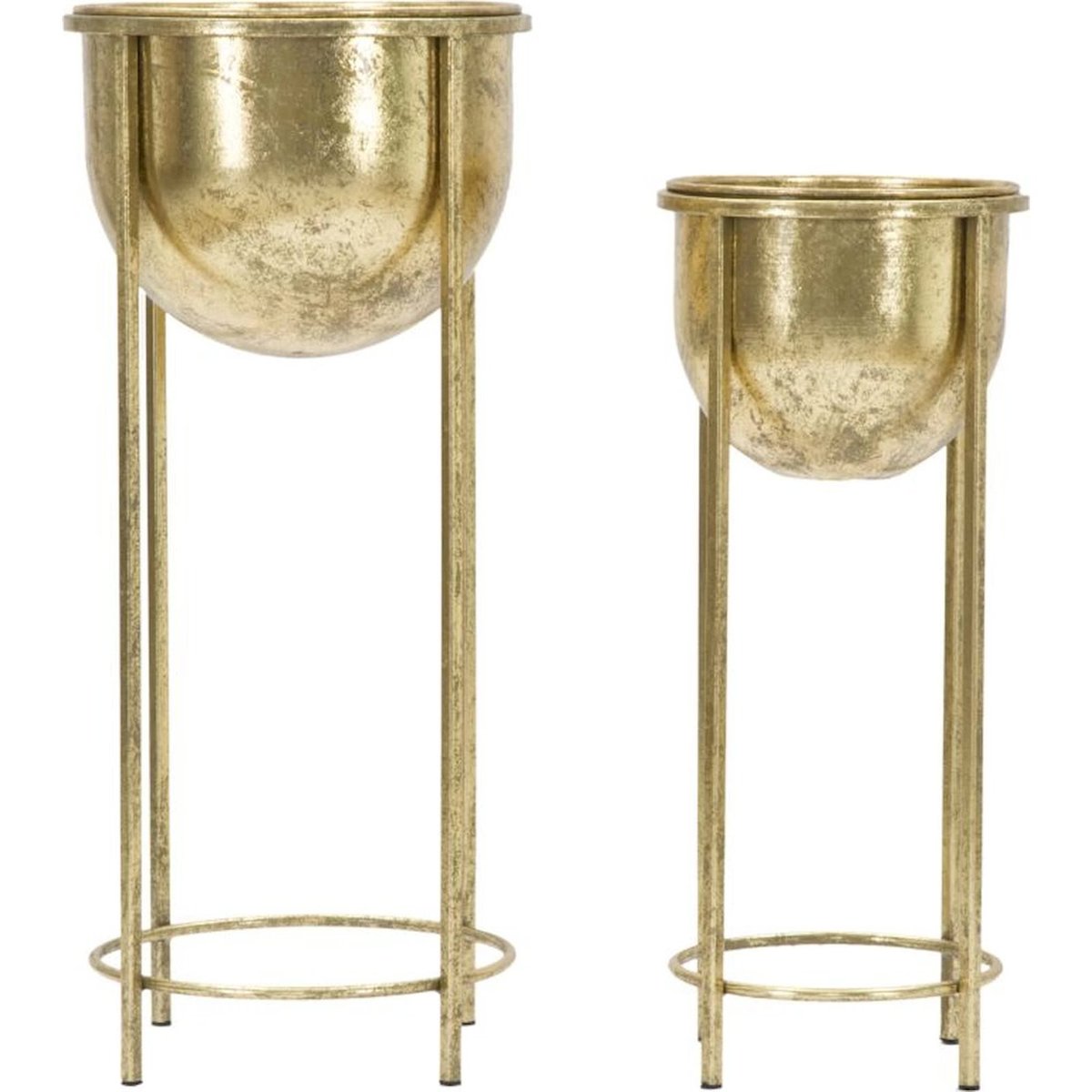 Duo de cache-pots sur pied en fer GLAM doré, RECOLLECTION