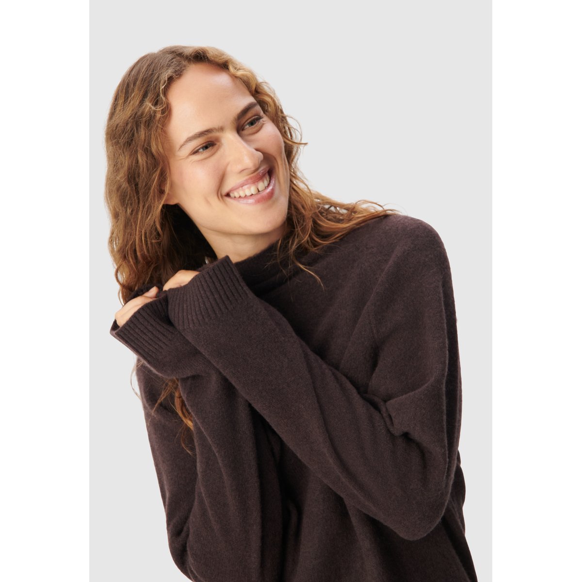 Pull tricot 100% laine col cheminée marron foncé, IKKS