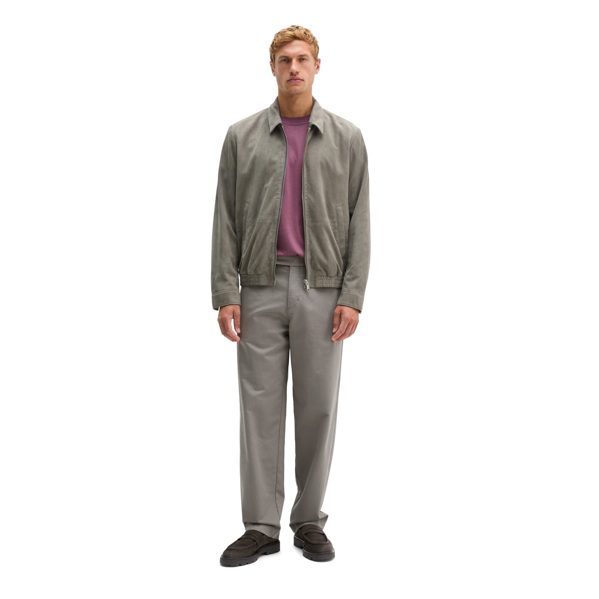 Veste en cuir coupe classique en cuir de chèvre velours souple gris, MARC O'POLO