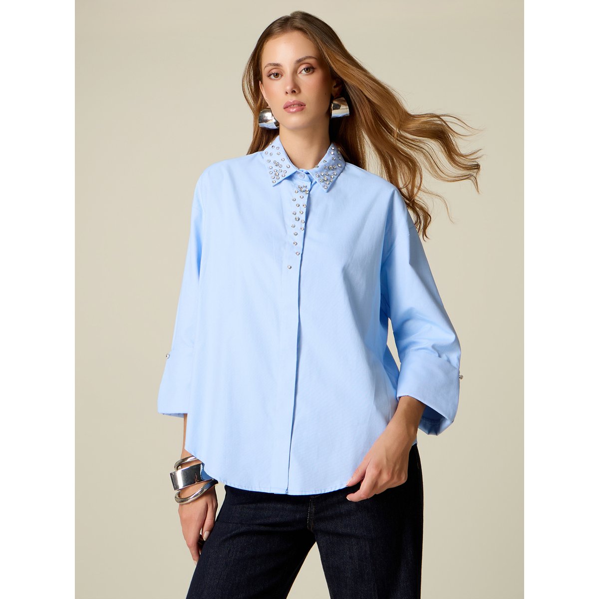 Chemise avec strass crystal light - blue, OLTRE