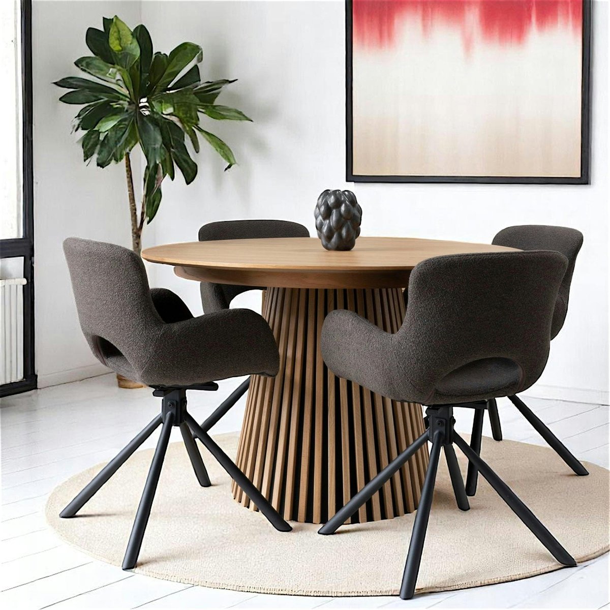Table ronde extensible avec pied baguette AMSTERDAM chêne clair (10 places), PIER IMPORT
