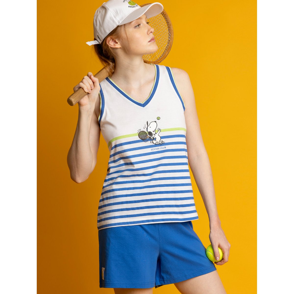 Pyjama short débardeur Peanuts Tennis Club bleu, ADMAS