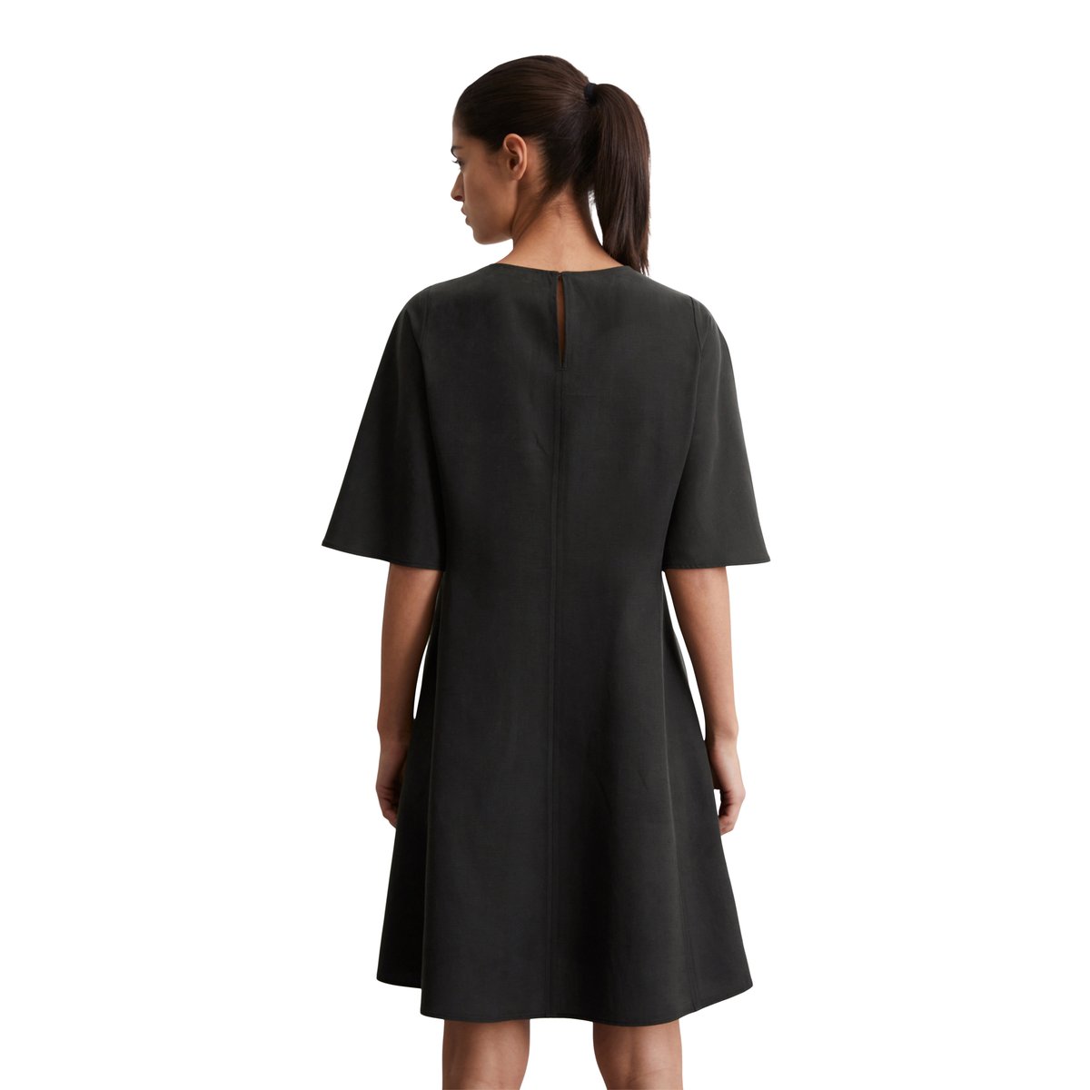 Mini-robe évasée en mélange TENCEL™ Lyocell-lin noir, MARC O'POLO