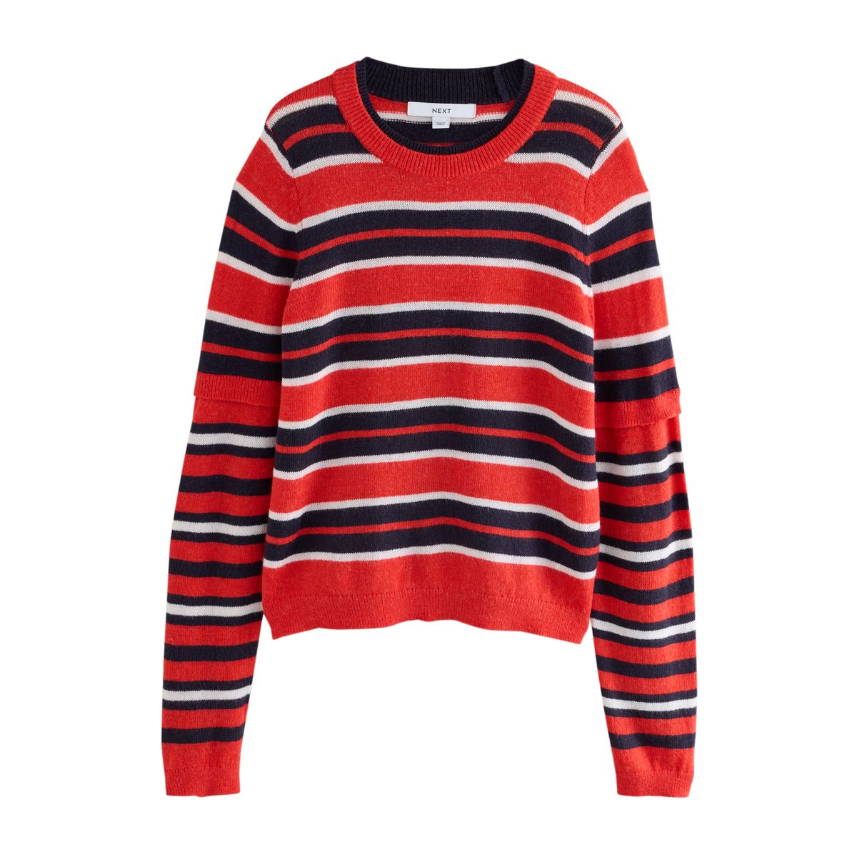 Haut en maille manches longues/superposition rouge/bleu marine rayé, NEXT