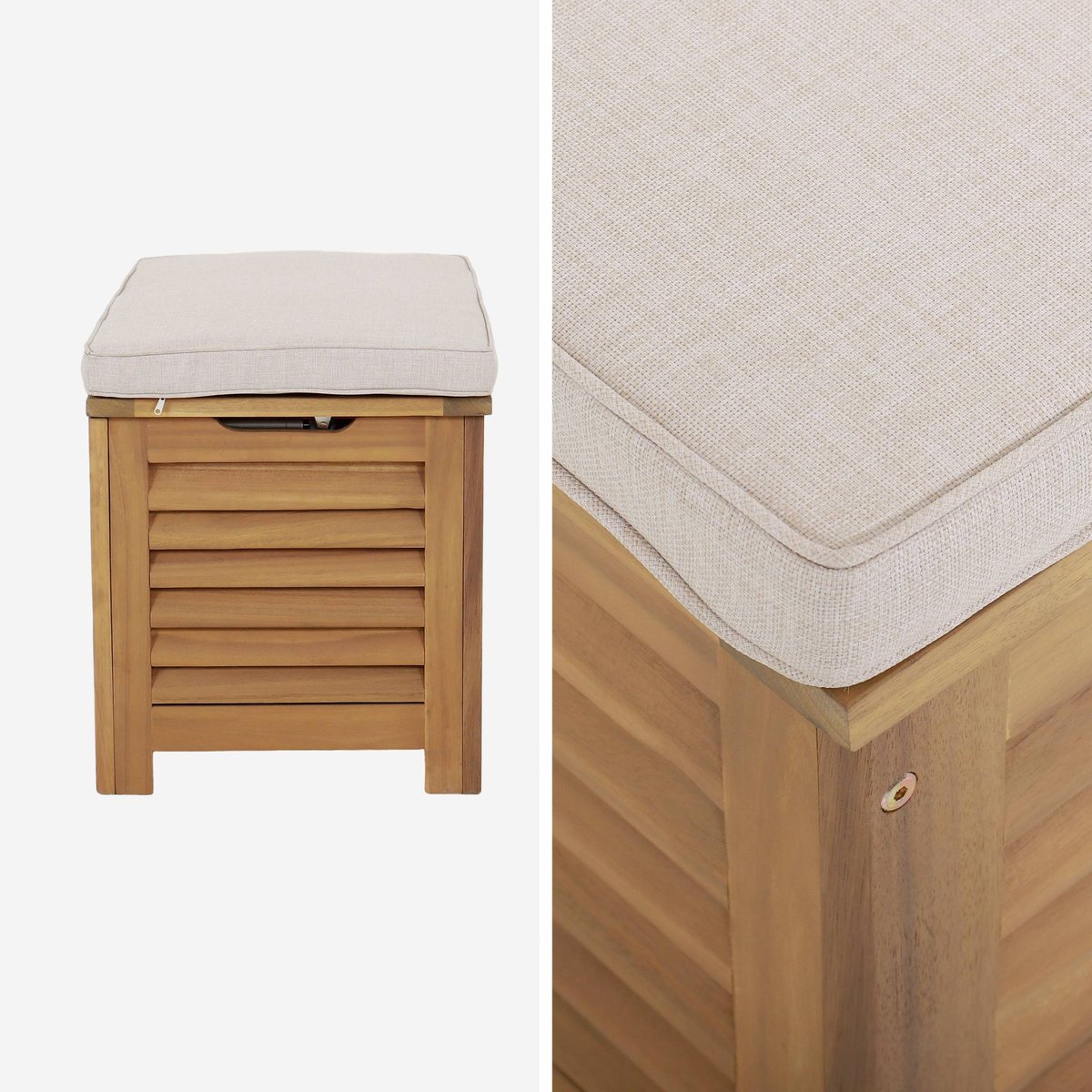 Coffre de jardin / Banc bois d'acacia 63L avec vérins ZAFRA naturel / beige, SWEEEK