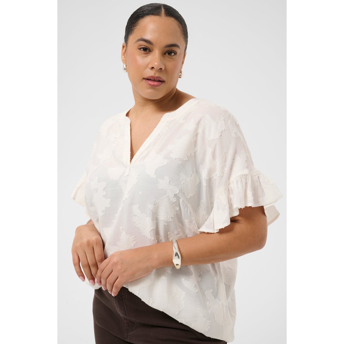 Blouse à manches courtes blanc chalk, KAFFE CURVE