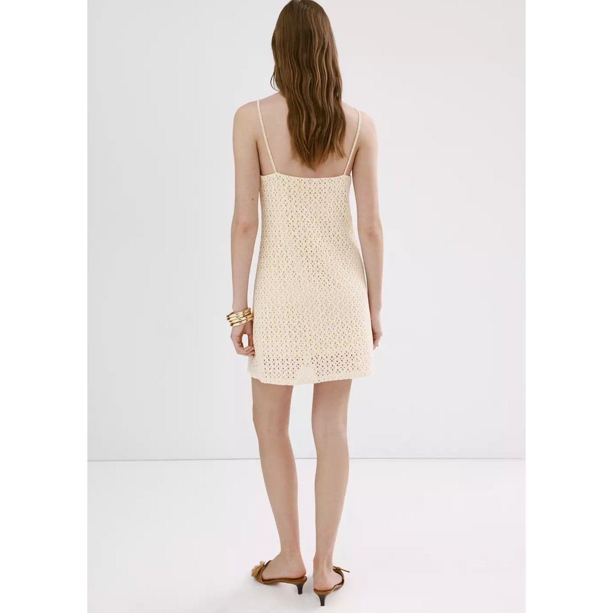 Robe crochet détail fleur écru, MANGO