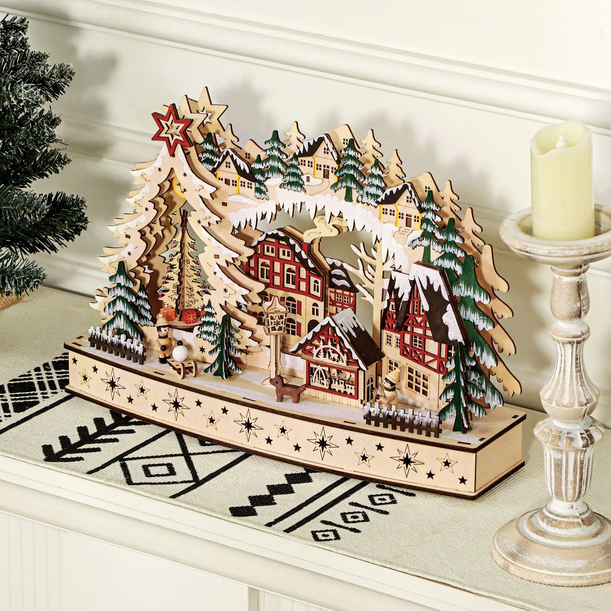 Village de Noël Panneau multicouche Bois beige, HOMCOM