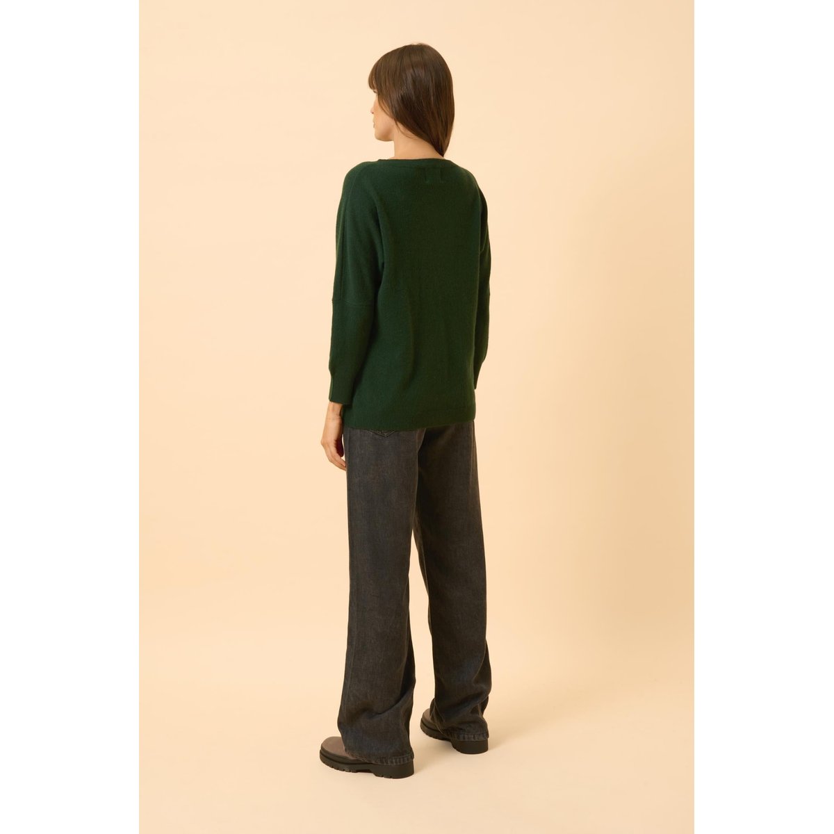 Pull Chauve Souris Cyprès Rebecca vert foncé, JUST CASHMERE