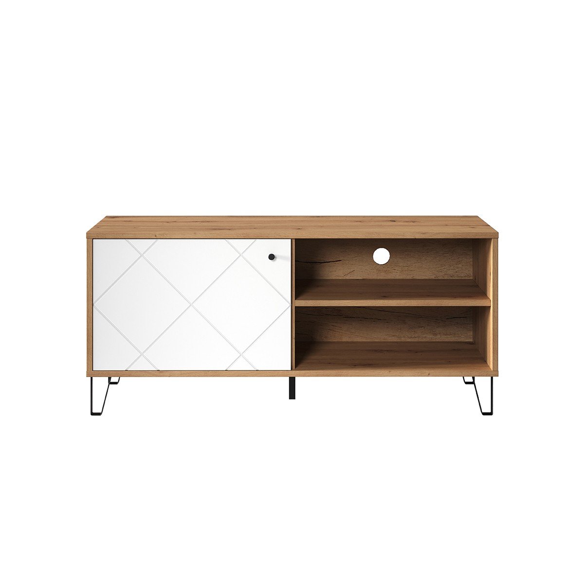 Meuble TV 1 porte et 2 niches L123 cm - Touch blanc, CALICOSY