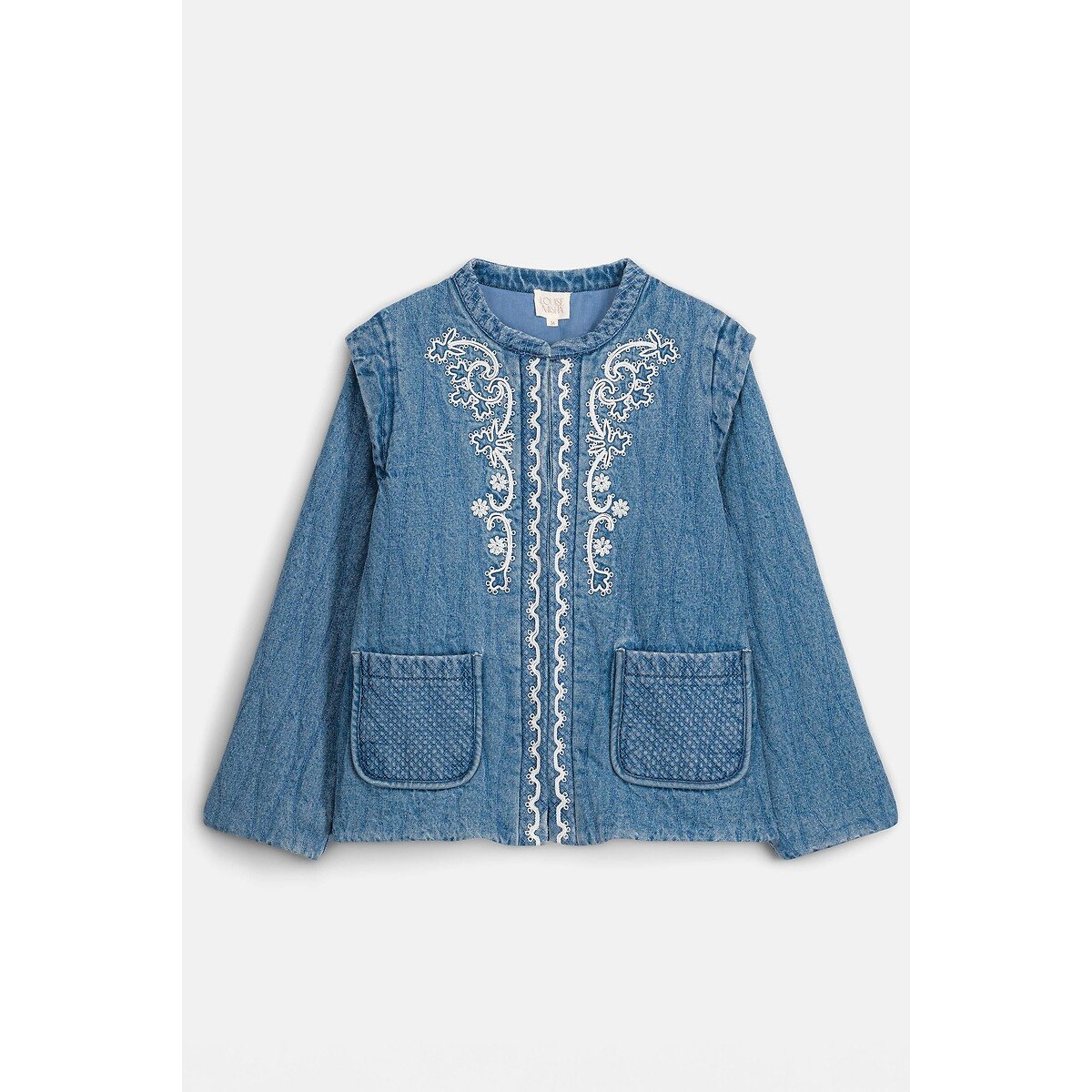 Veste en denim brodé à col rond, HORICIA stone blue, LOUISE MISHA