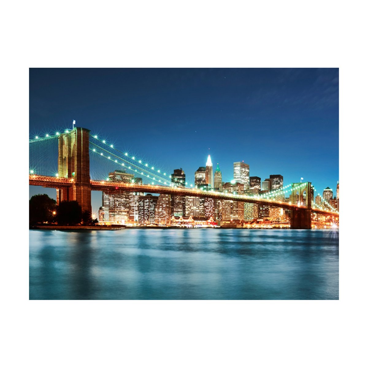 Papier peint intissé panoramique Ville et Architecture Brooklyn Bridge scintillant dans la nuit bleu, EDEN