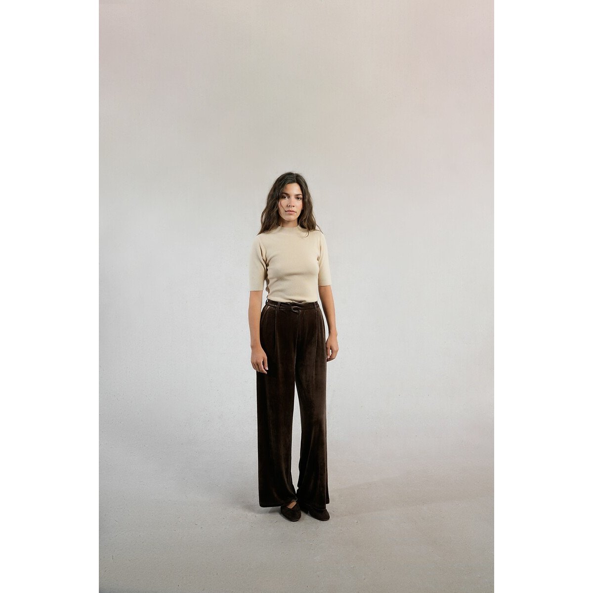 Velour Wide Leg Trousers brown, MOLLY BRACKEN