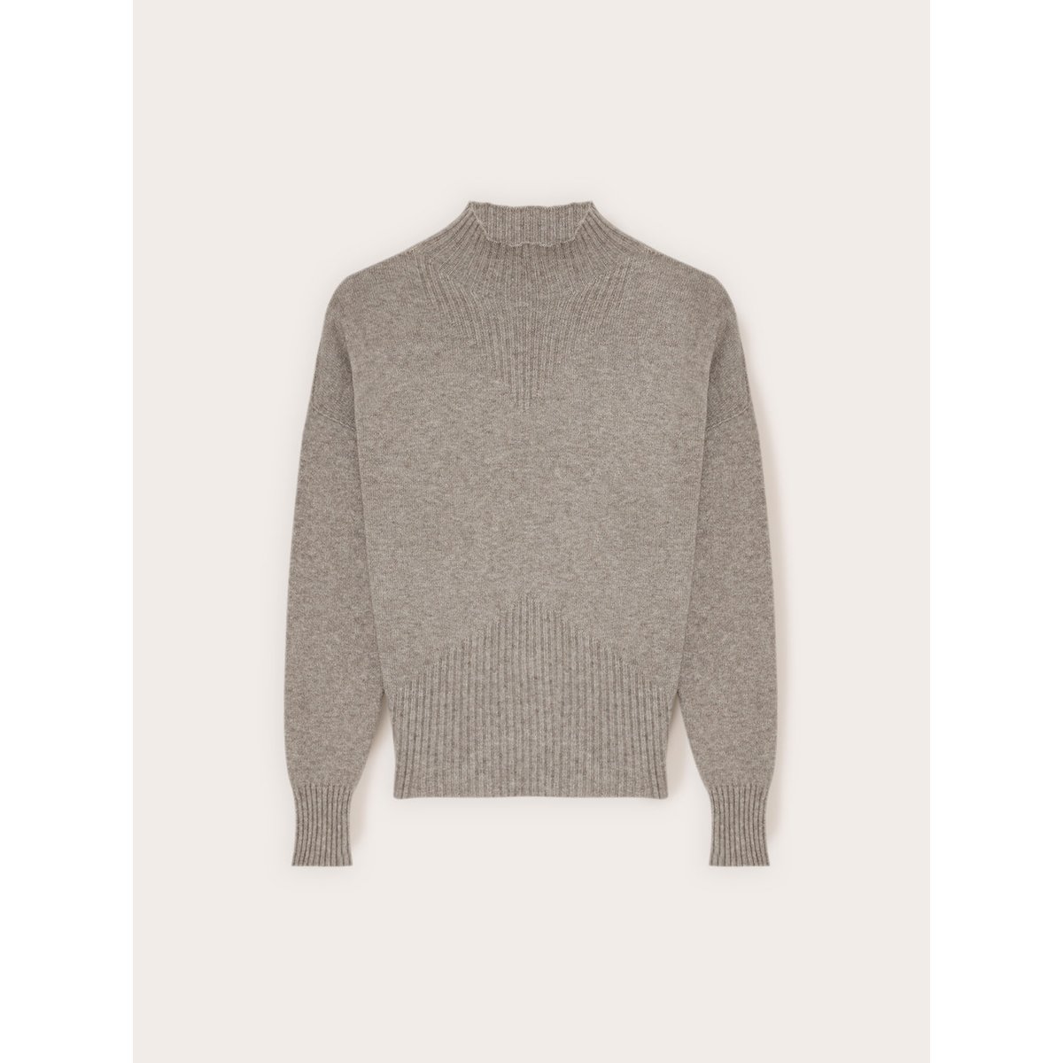Pull col roulé côtelé en viscose beige, MOTIVI