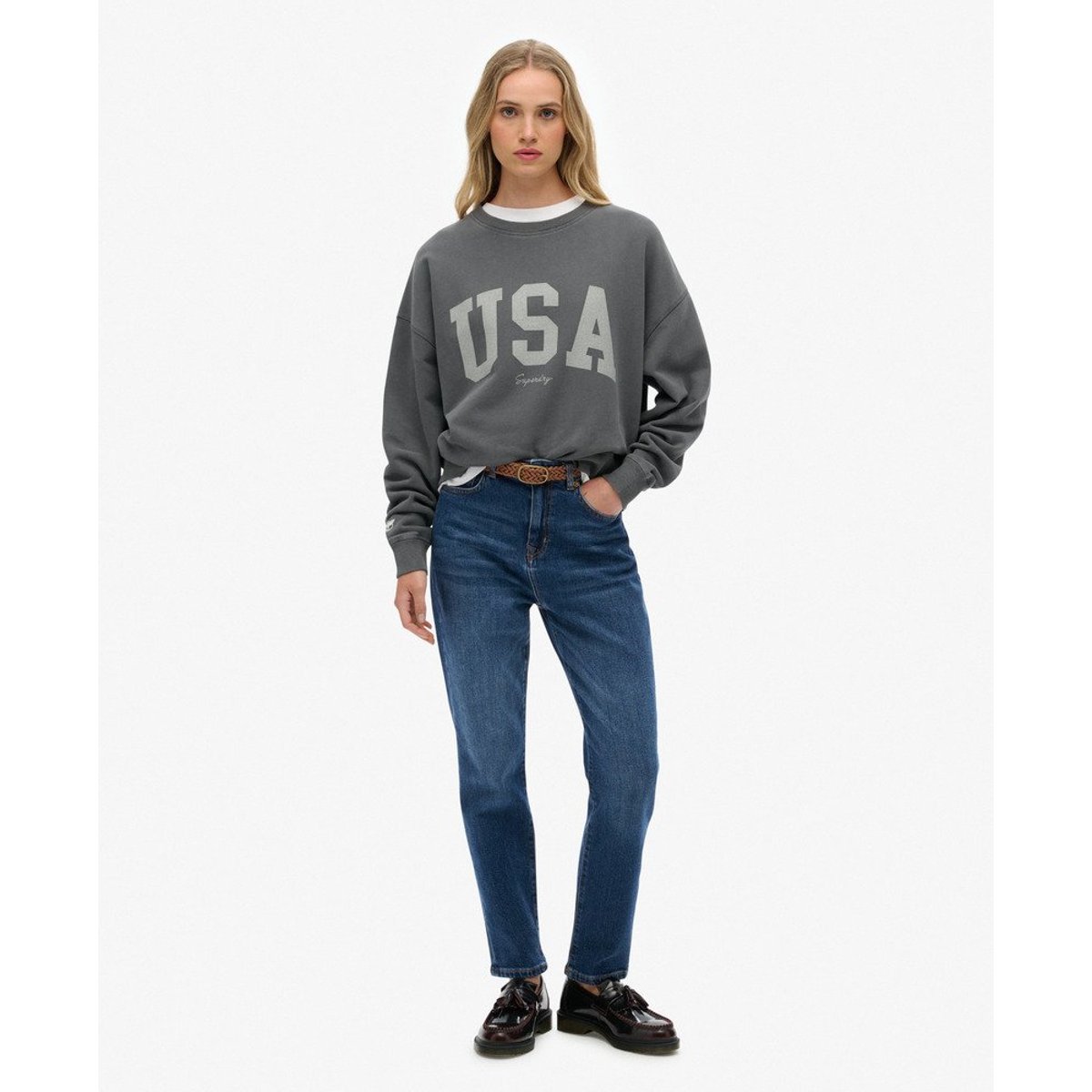 Athletic Essentials Sweat-shirt Ample Col Rond anthracite, SUPERDRY