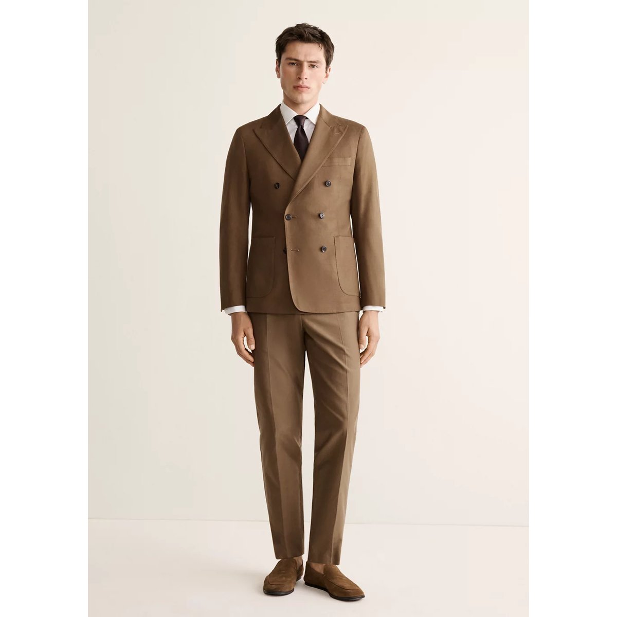 Veste de costume croisée en lyocell et coton tabac, MANGO MAN