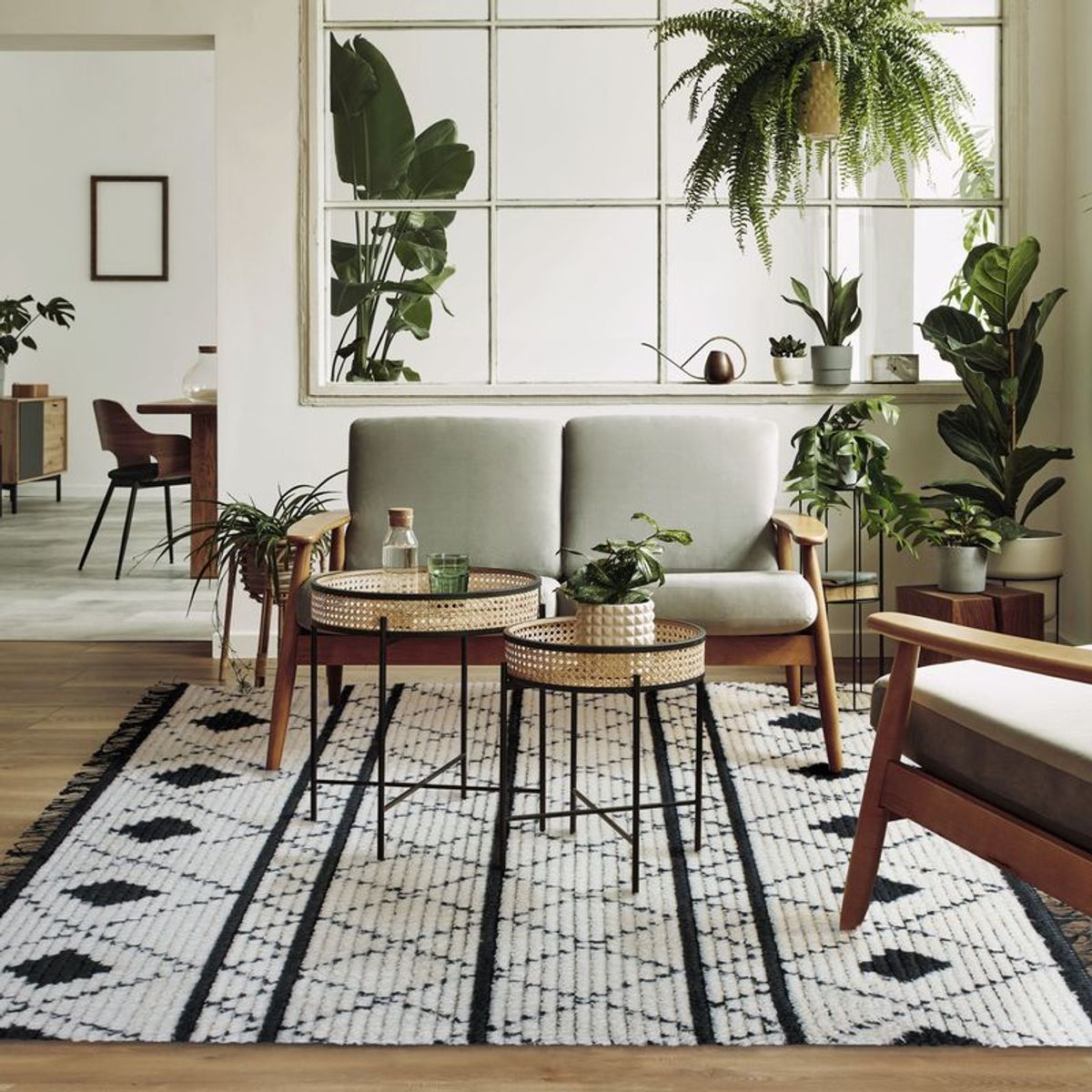 Tapis salon tout doux losanges    STEPPE LOSANGES beige gris foncé, THE DECO FACTORY