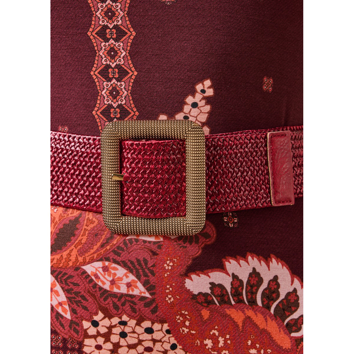 Ceinture large élastiquée boucle rectangulaire bordeaux, LA FEE MARABOUTEE