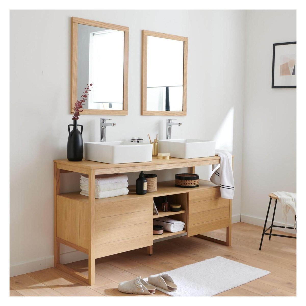 Ensemble meuble double vasque 140 cm + Vasques + Robinets ATOLL chêne, MOB IN