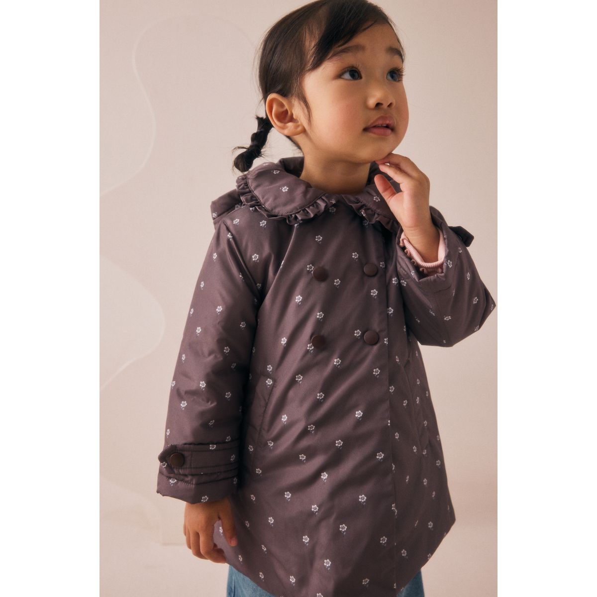 Manteau imperméable avec col orné de volants marron chocolat, NEXT
