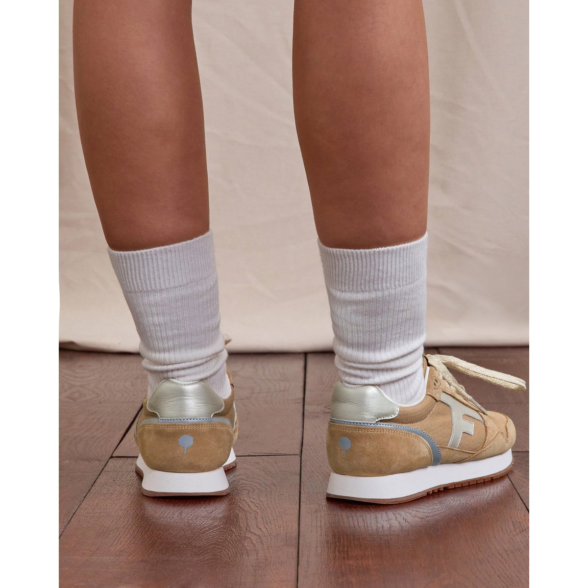 Running tissu suede ELM beige et dorée, FAGUO