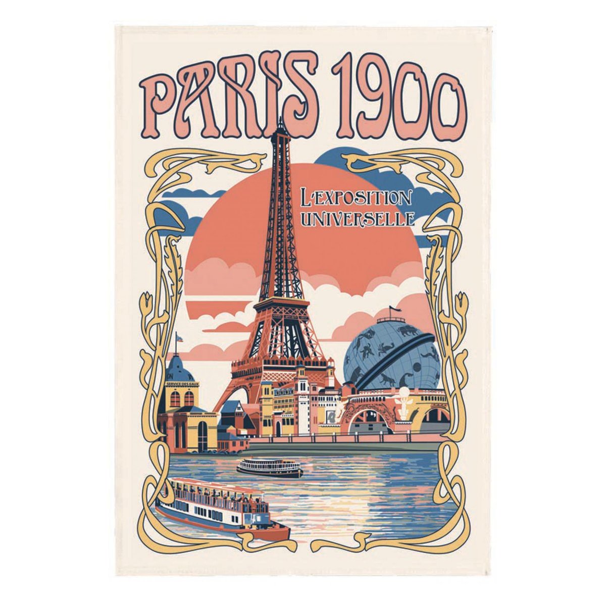 Torchon Paris Expo universelle ecru, WINKLER