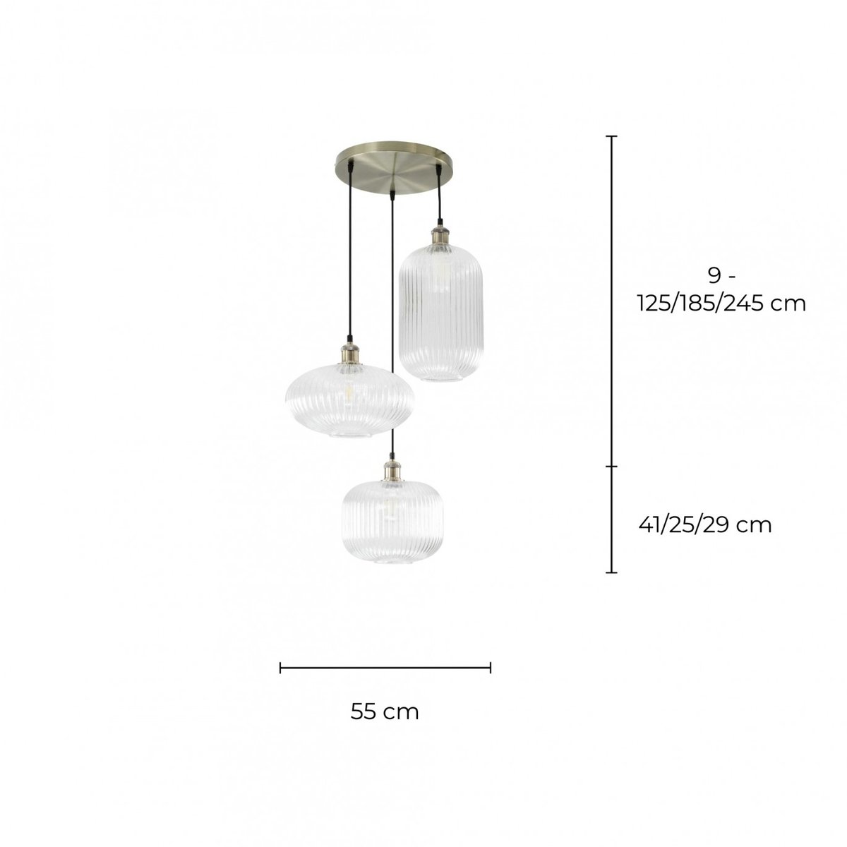 Suspension 3L en verre strié, CHAMIX transparent & antique, C-CREATION