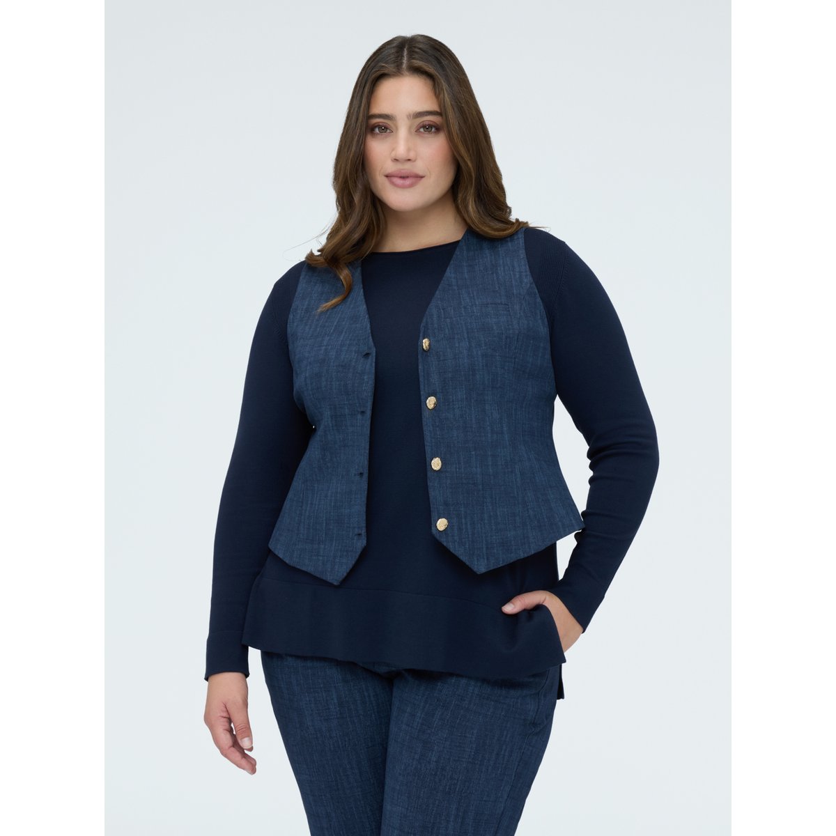 Gilet en Point de Milan avec boutons bleu, FIORELLA RUBINO