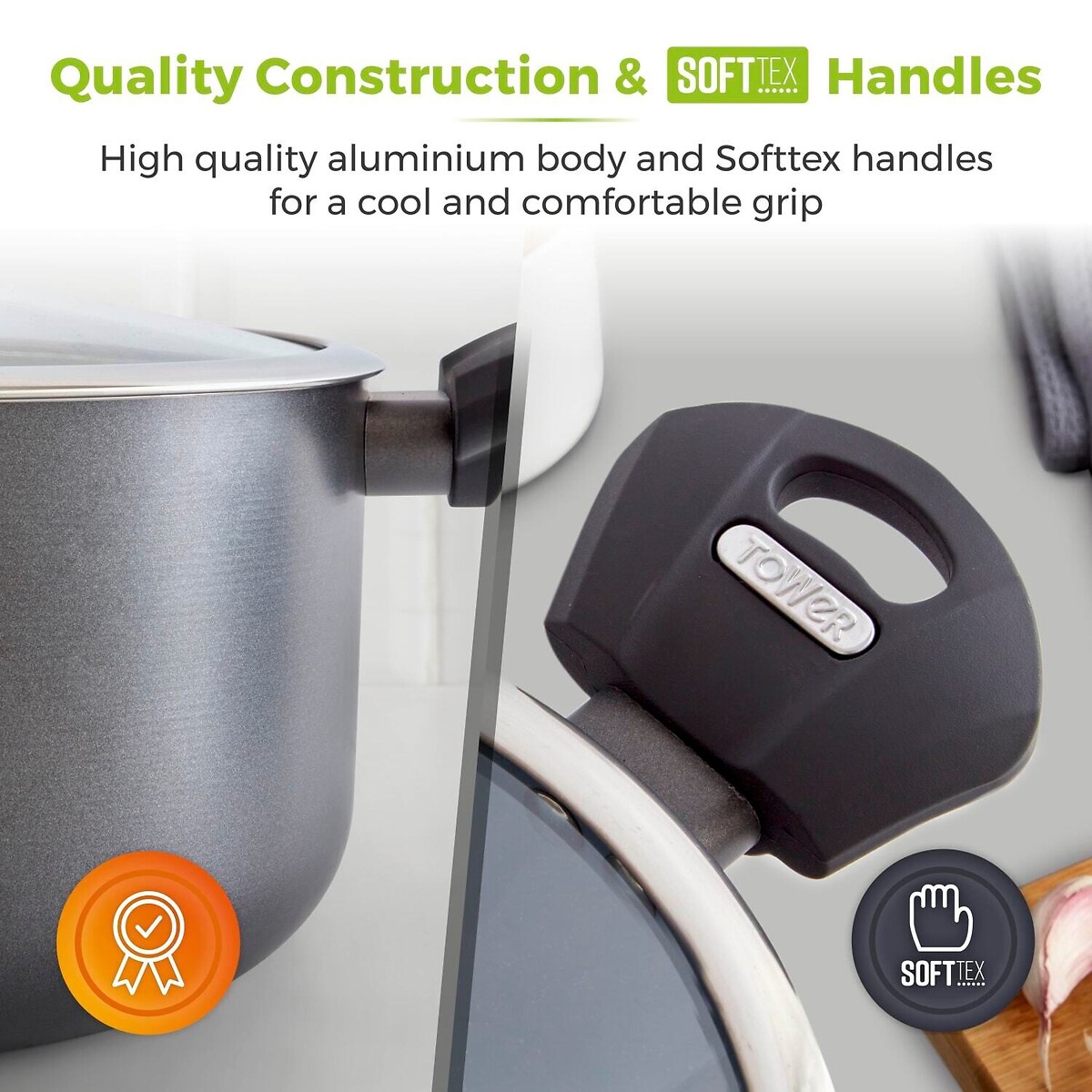 24cm Cerasure Ceramic Casserole with Lid graphite, TOWER