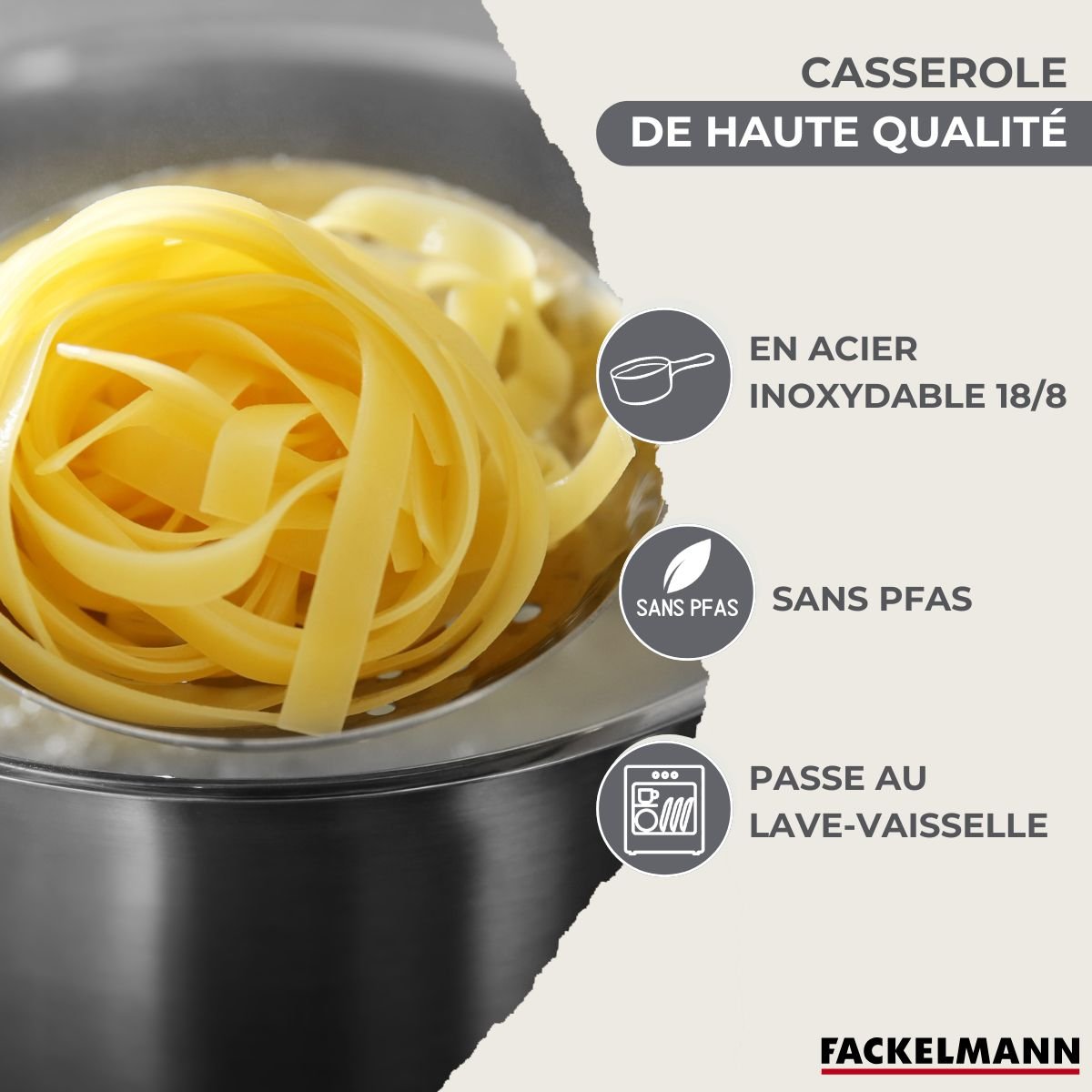 Batterie de cuisine 3 casseroles 12/16/20cm GENEVA inox|noir, FACKELMANN