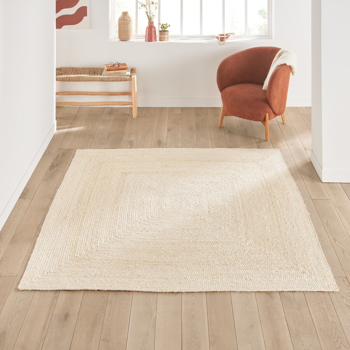 Tapete quadrado, em juta branqueda, Aftas bleached, LA REDOUTE INTERIEURS