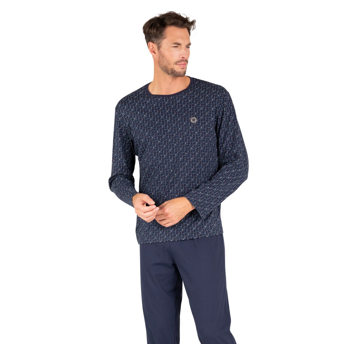 Pyjama long col rond SMILEYWORLD® marine, EMINENCE
