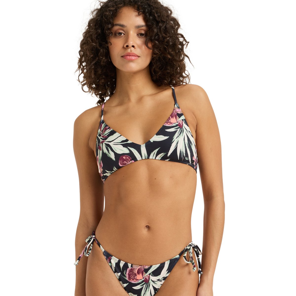 Haut de maillot de bain bikini PT BEACH CLASSICS STRAPPY BRA. noir anthracite wind swept floral, ROXY