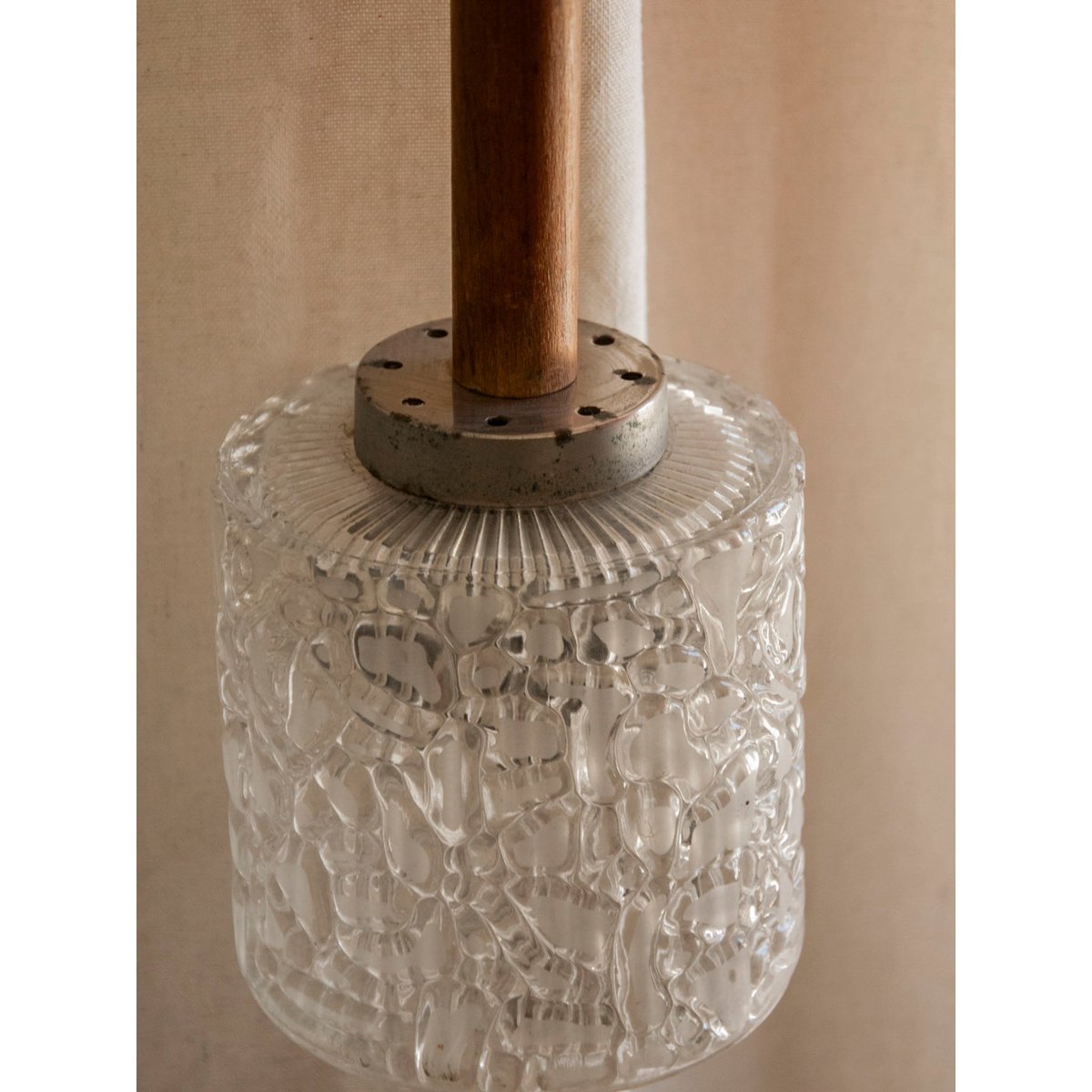 Suspension aux globes en verre texturé Sonia N°282 - Bon état transparent, DEBONGOUT