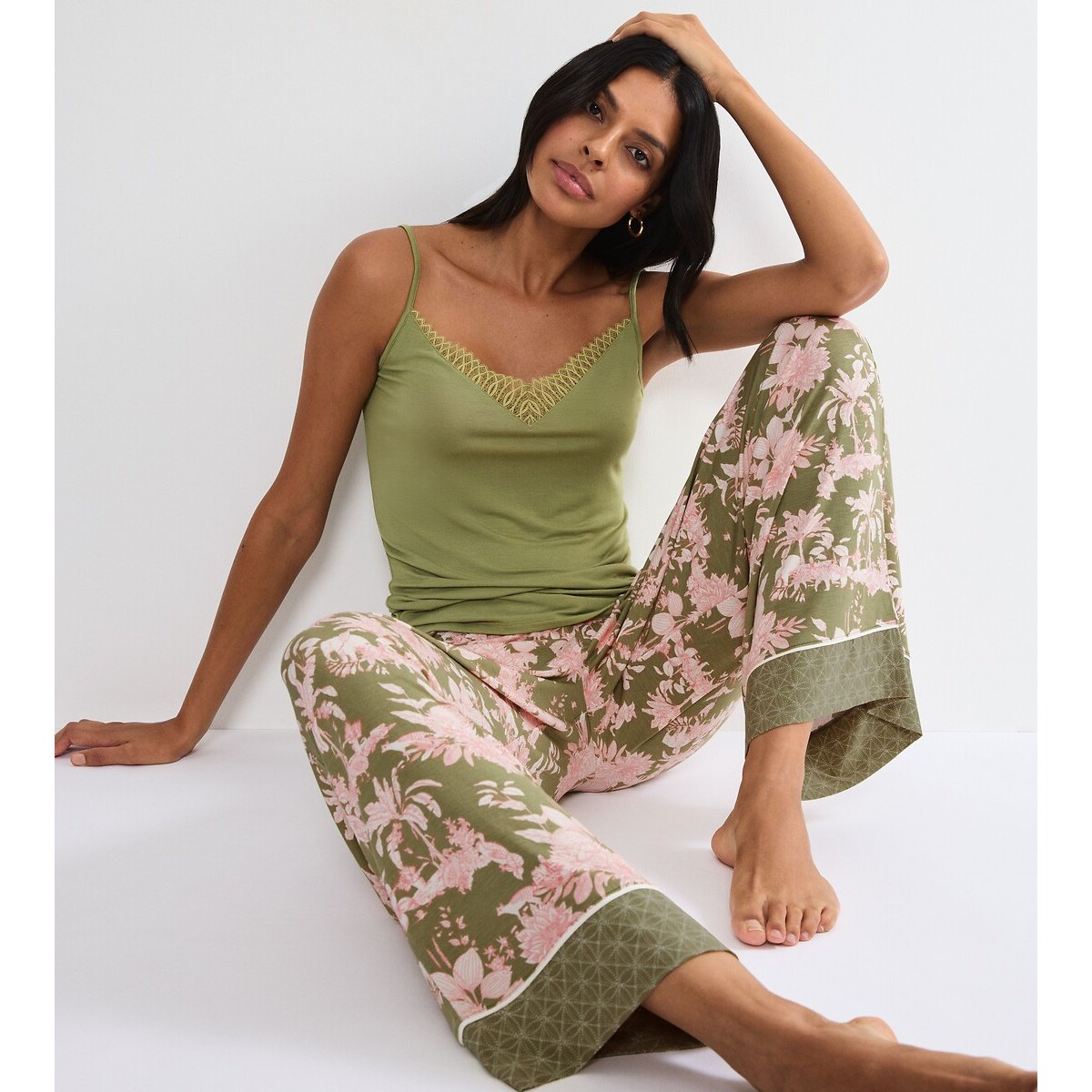 Pyjama-Hose AURA SPOTLIGHT blumendruck, grund khaki, TRIUMPH