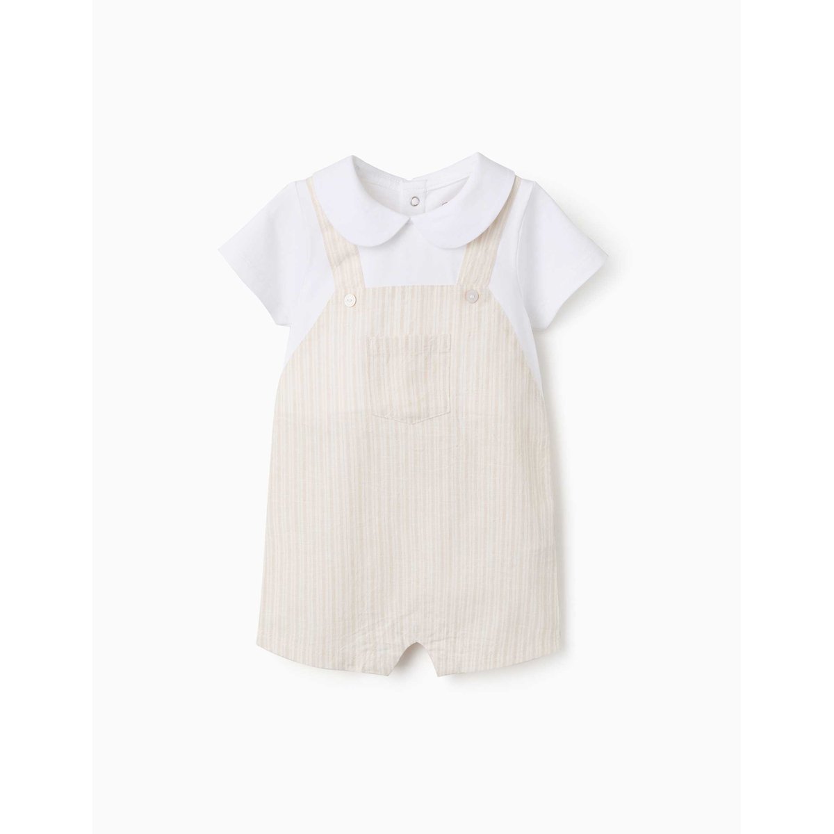 Barboteuse en coton et lin à rayures beige clair, ZIPPY