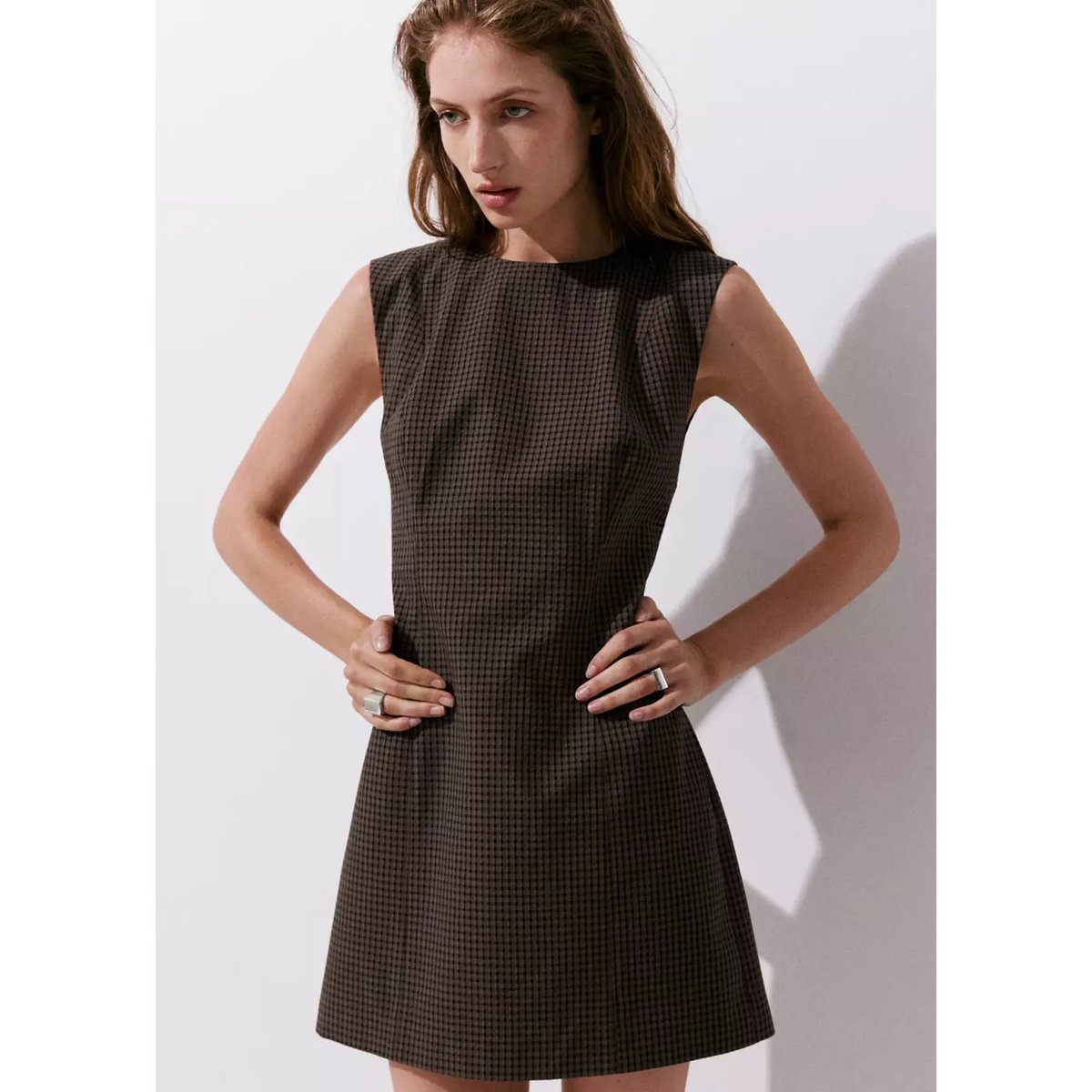 Robe coton vichy marron, MANGO