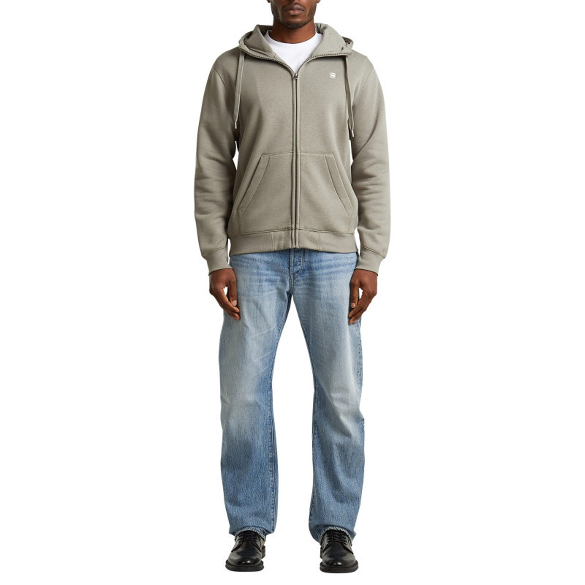 Sweat zippé taupe uni avec une coupe droite et un col à capuche autre, G-Star RAW