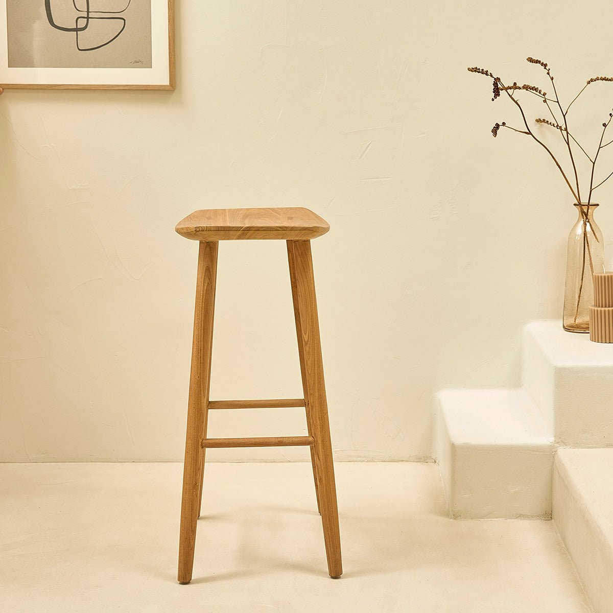 Tabouret de bar en teck massif  AMBRE naturel, BERAH GETAH