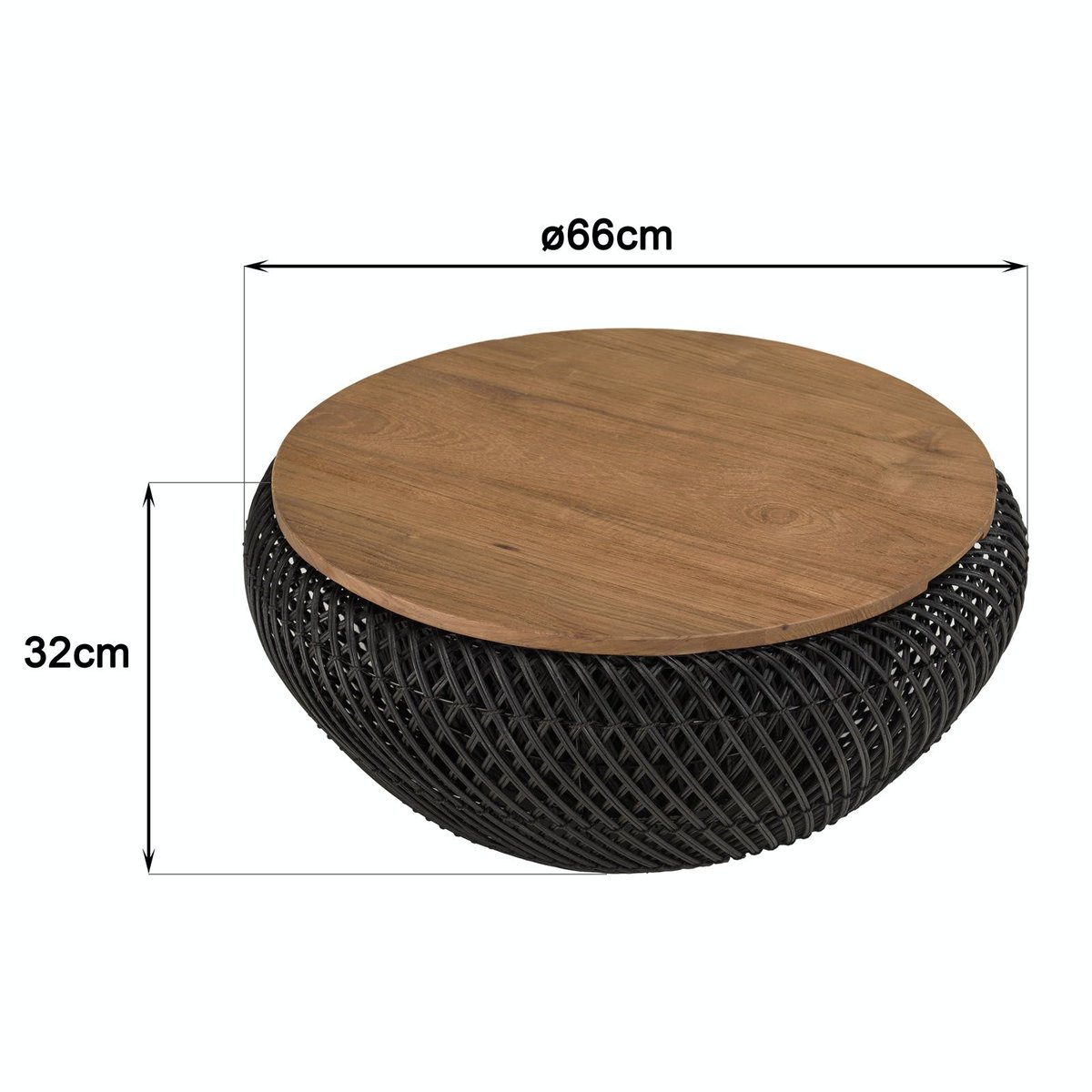 Table basse coffre ronde rotin noir et teck recyclé 66 cm SWING noir, PIER IMPORT