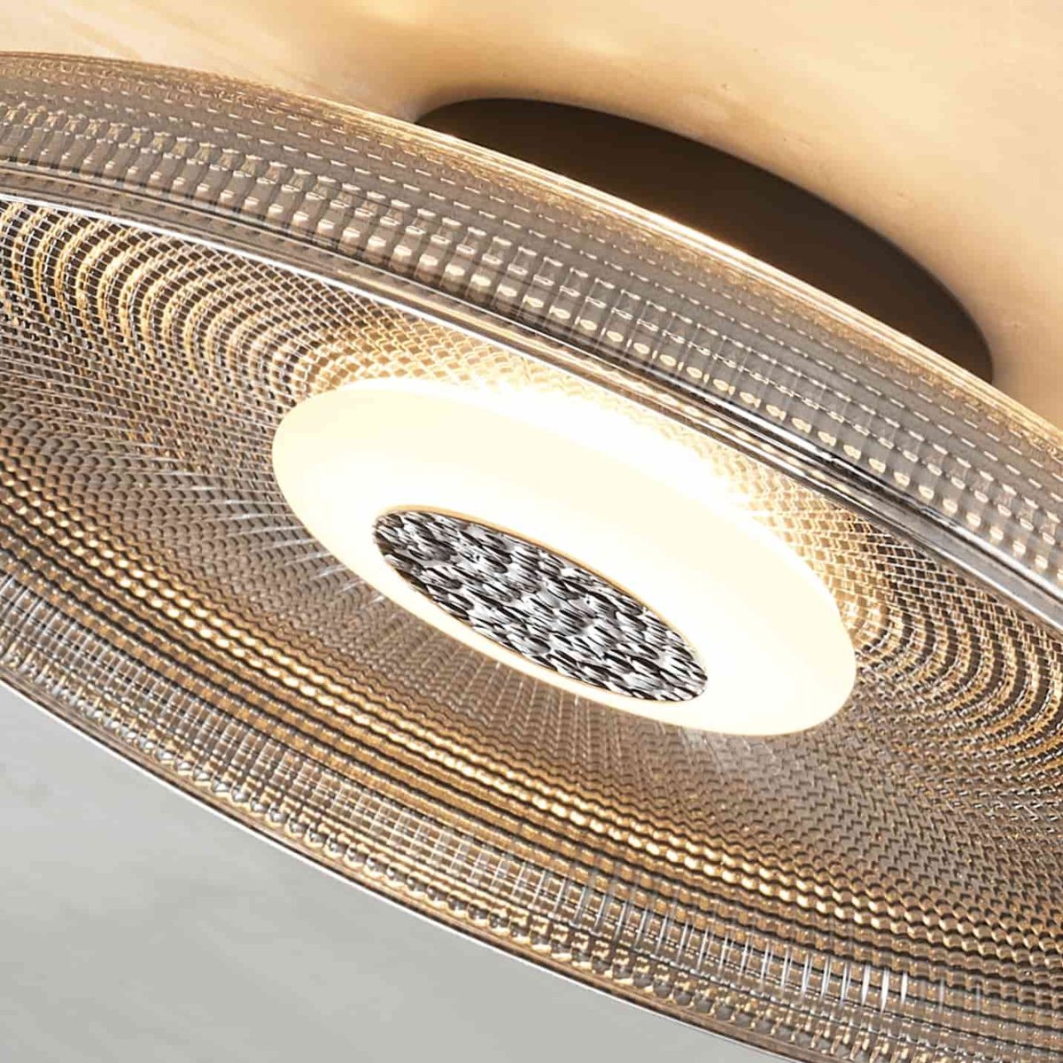 Plafonnier LED verre texturé - OSSARA noir et gris fumé, KOSILUM