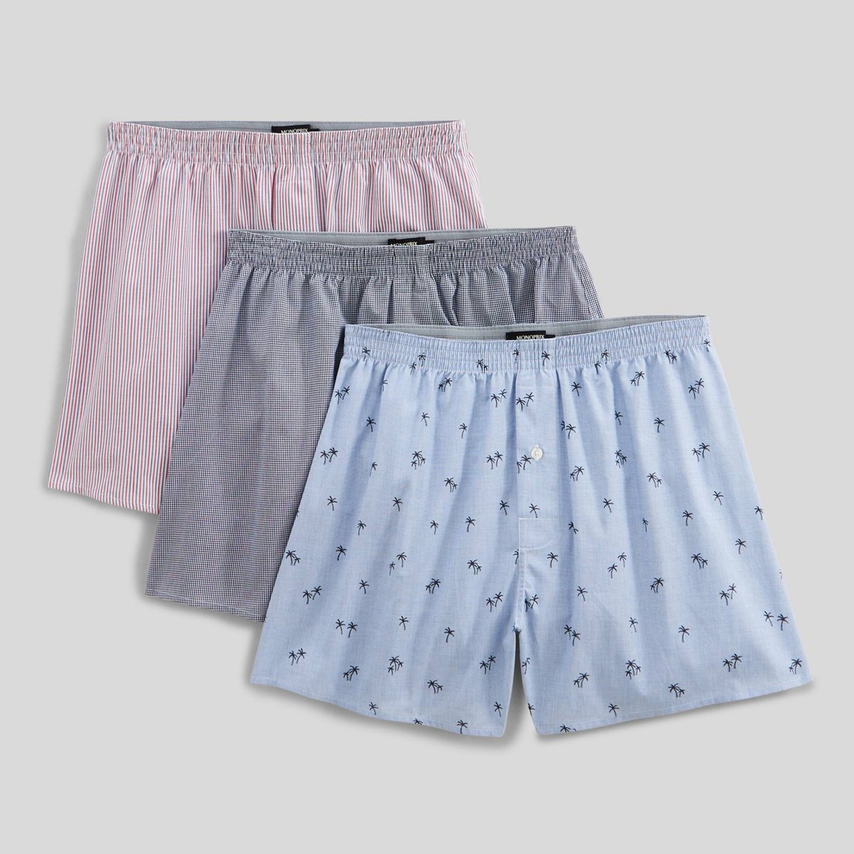 Caleçons à imprimé en coton marine, MONOPRIX