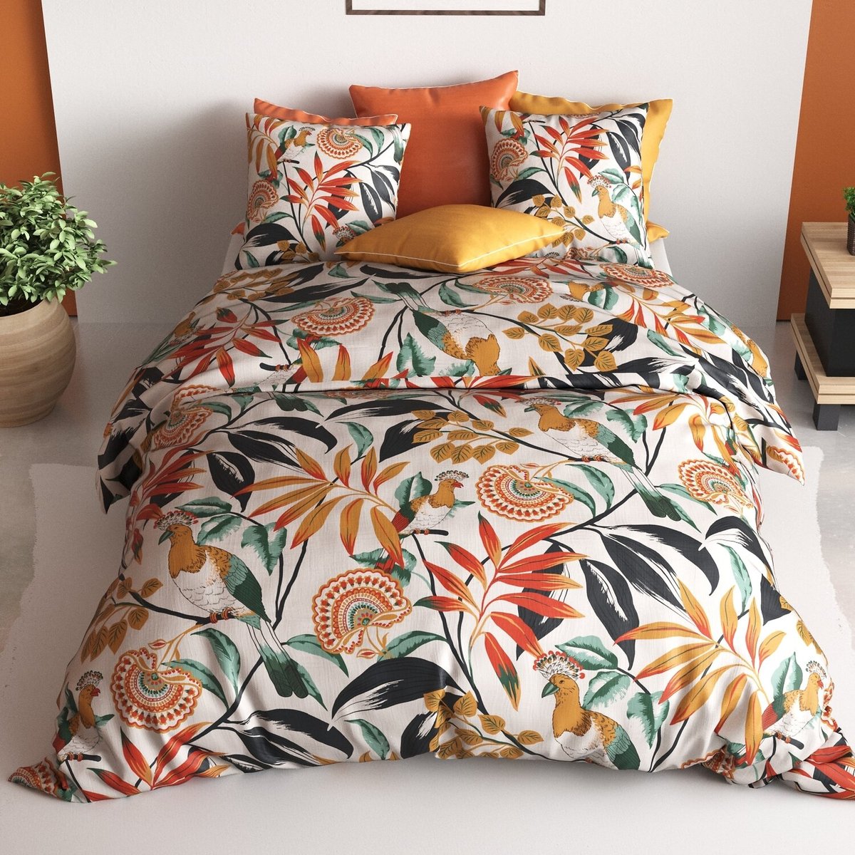 Parure imprimée avec housse de couette et taie(s) en coton, Ninon multicolore, ATELIER DU COTON