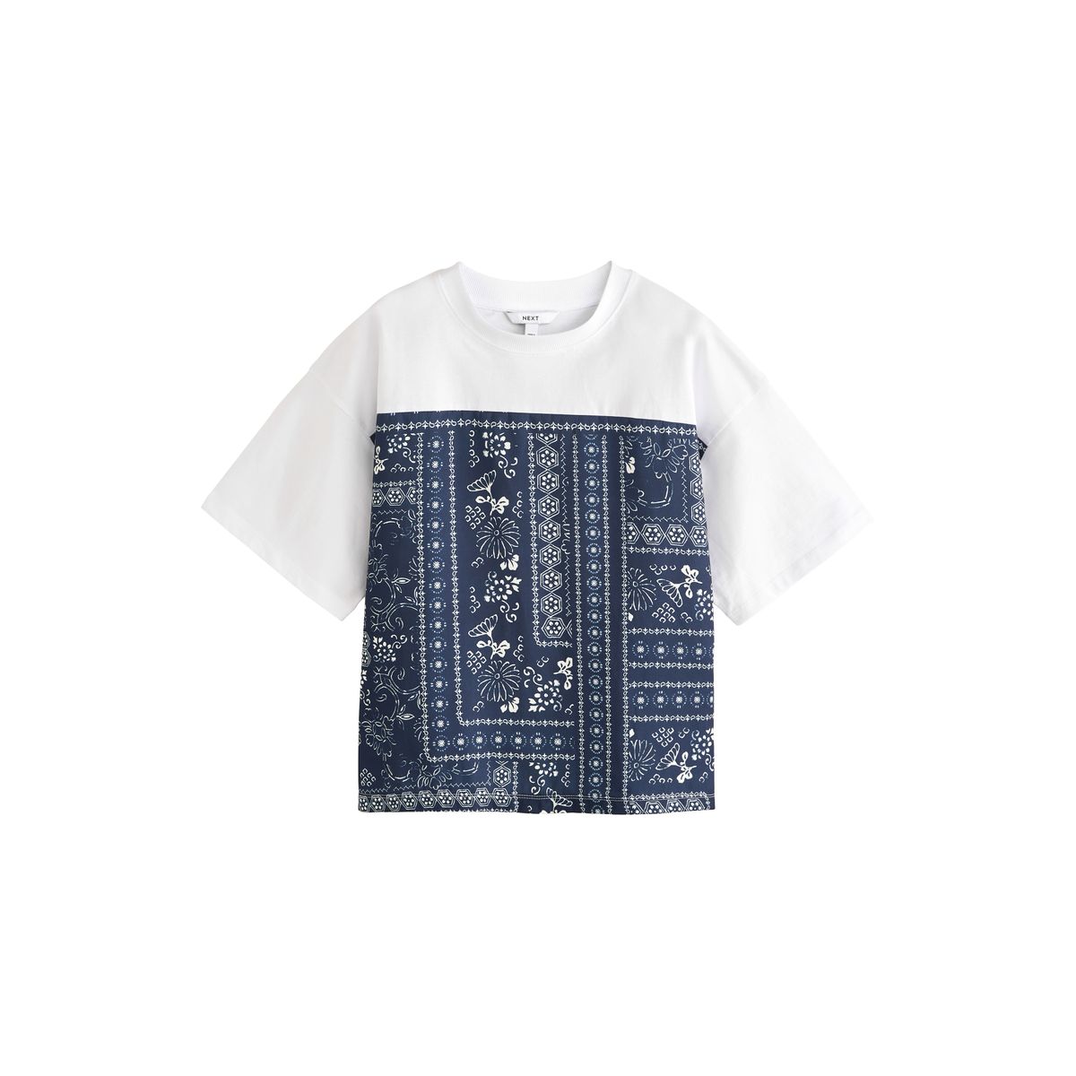 T-shirt imprimé bandana à manches courtes blanc/bleu marine, NEXT