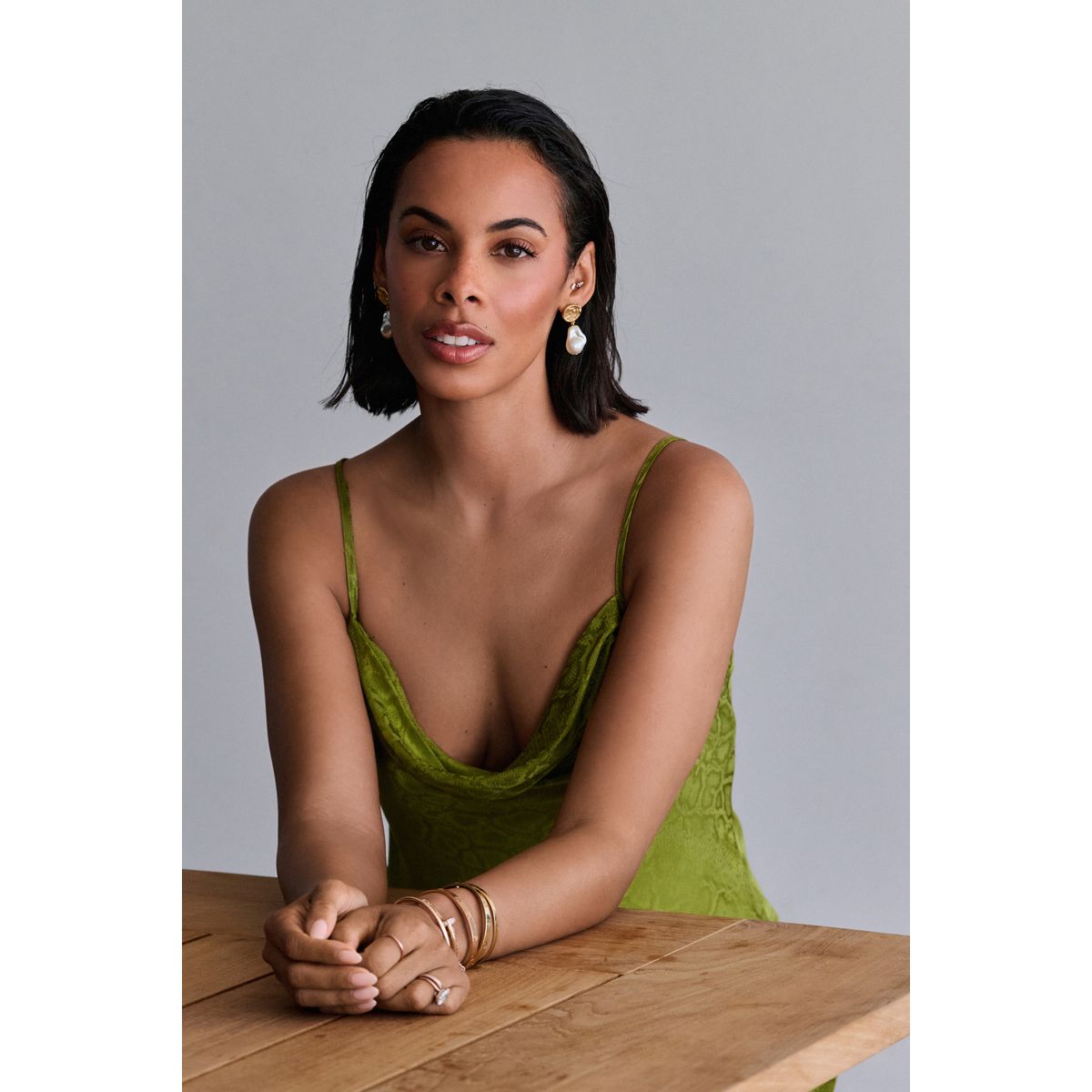 Robe mi-longue en jacquard à col bénitier vert, NEXT