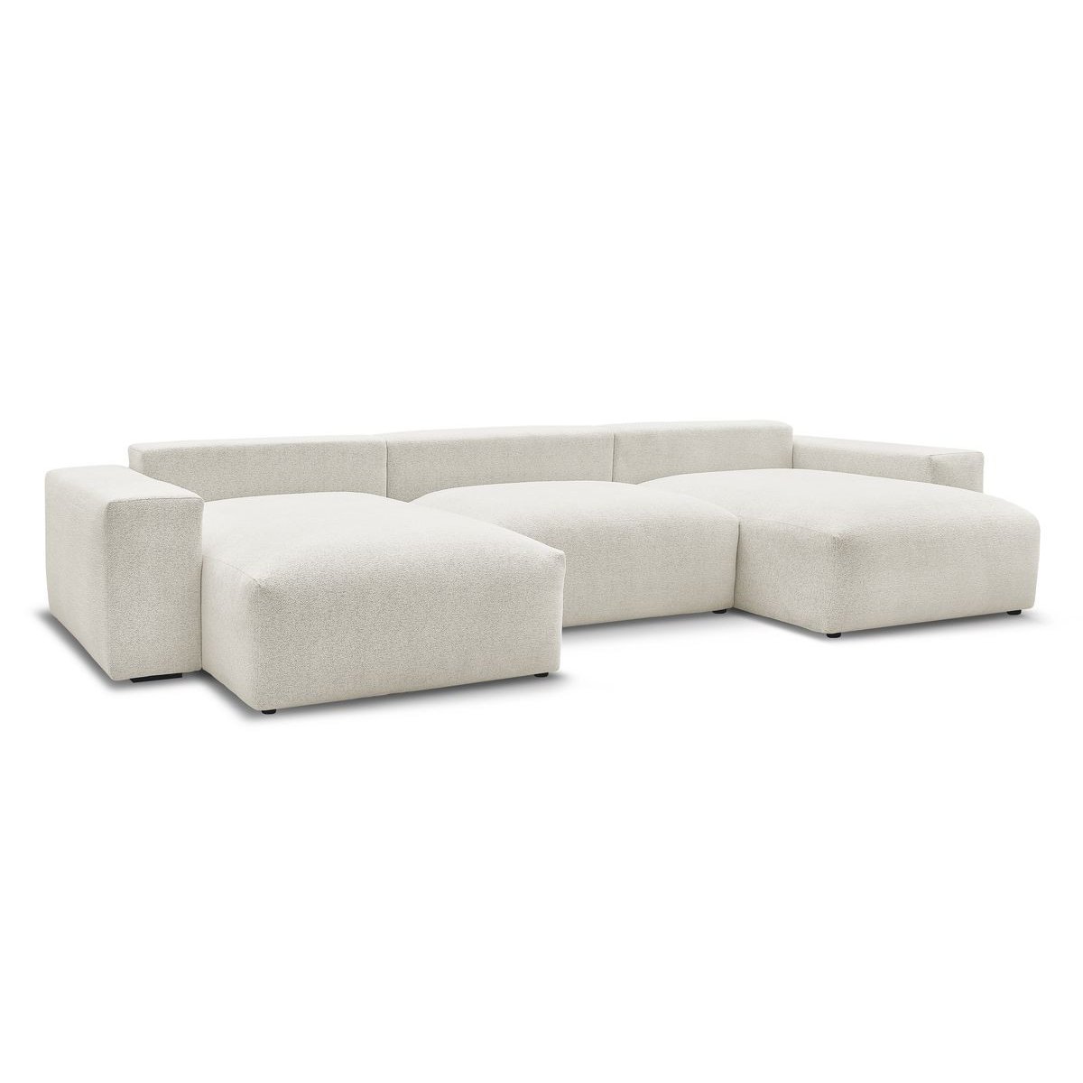 Canapé panoramique convertible 6 places en tissu chiné, VOLTAIRE blanc, BOBOCHIC
