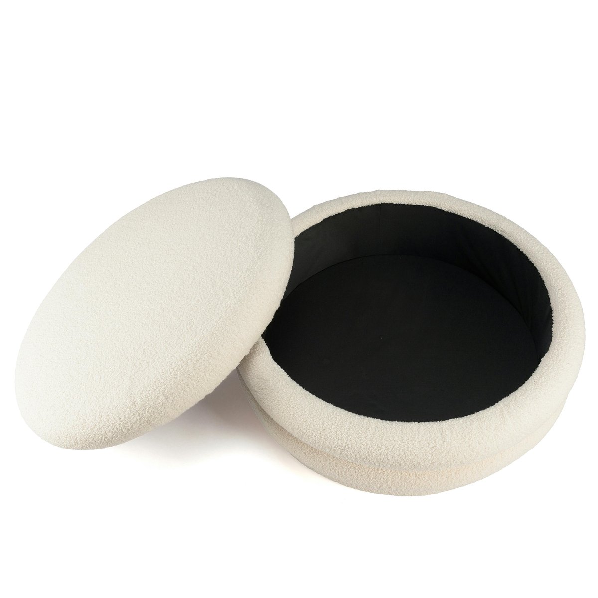 Pouf rond avec rangement tissu bouclette écru D79 cm COLOMBUS ecru, PIER IMPORT