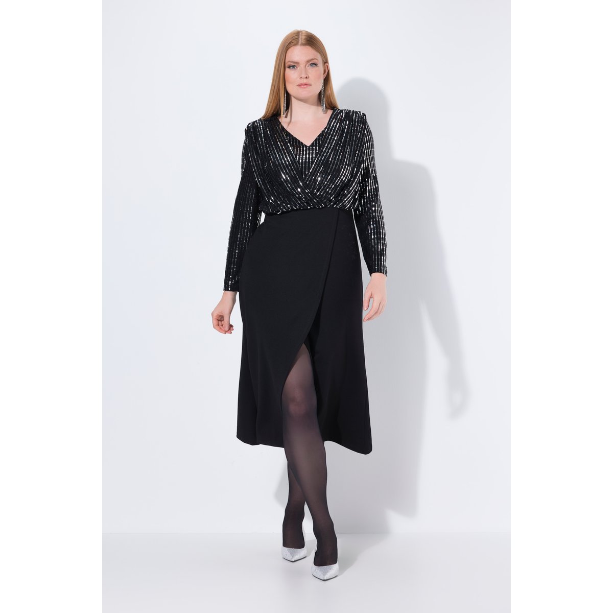 Robe maxi bodycon, en jersey scintillant noir, ULLA POPKEN