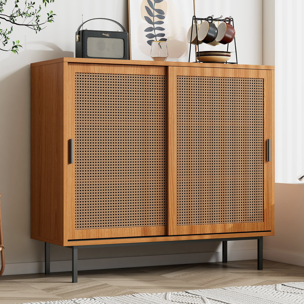 Buffet avec 2 portes et 4 couches, JORDIH Buffet noyer, MEUBLES COSY