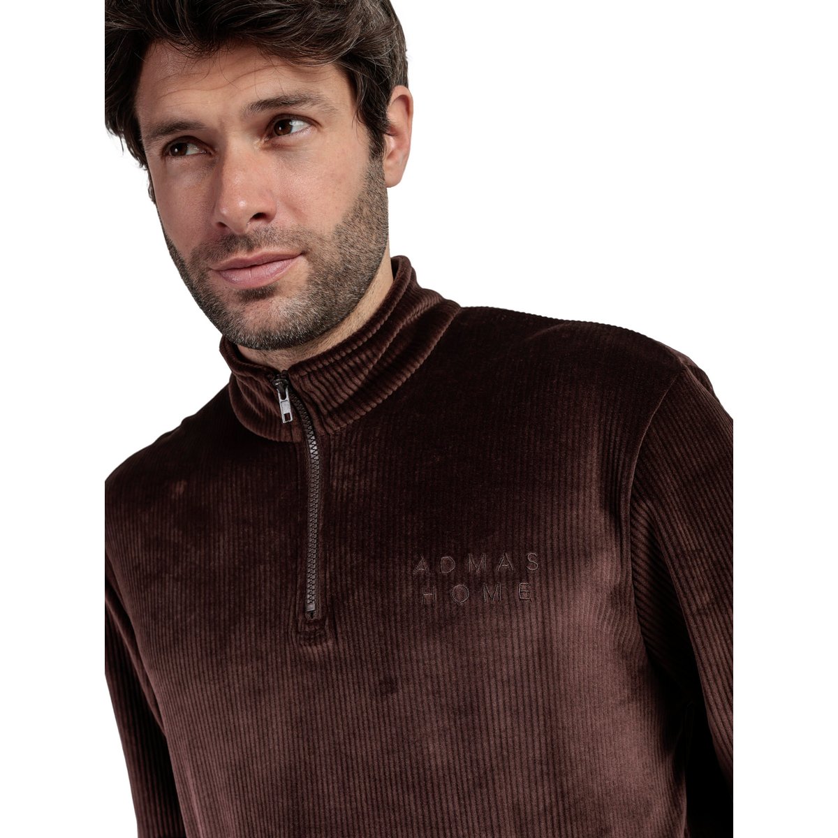 Pyjama pantalon sweat col montant zippé Corduroy marron, ADMAS